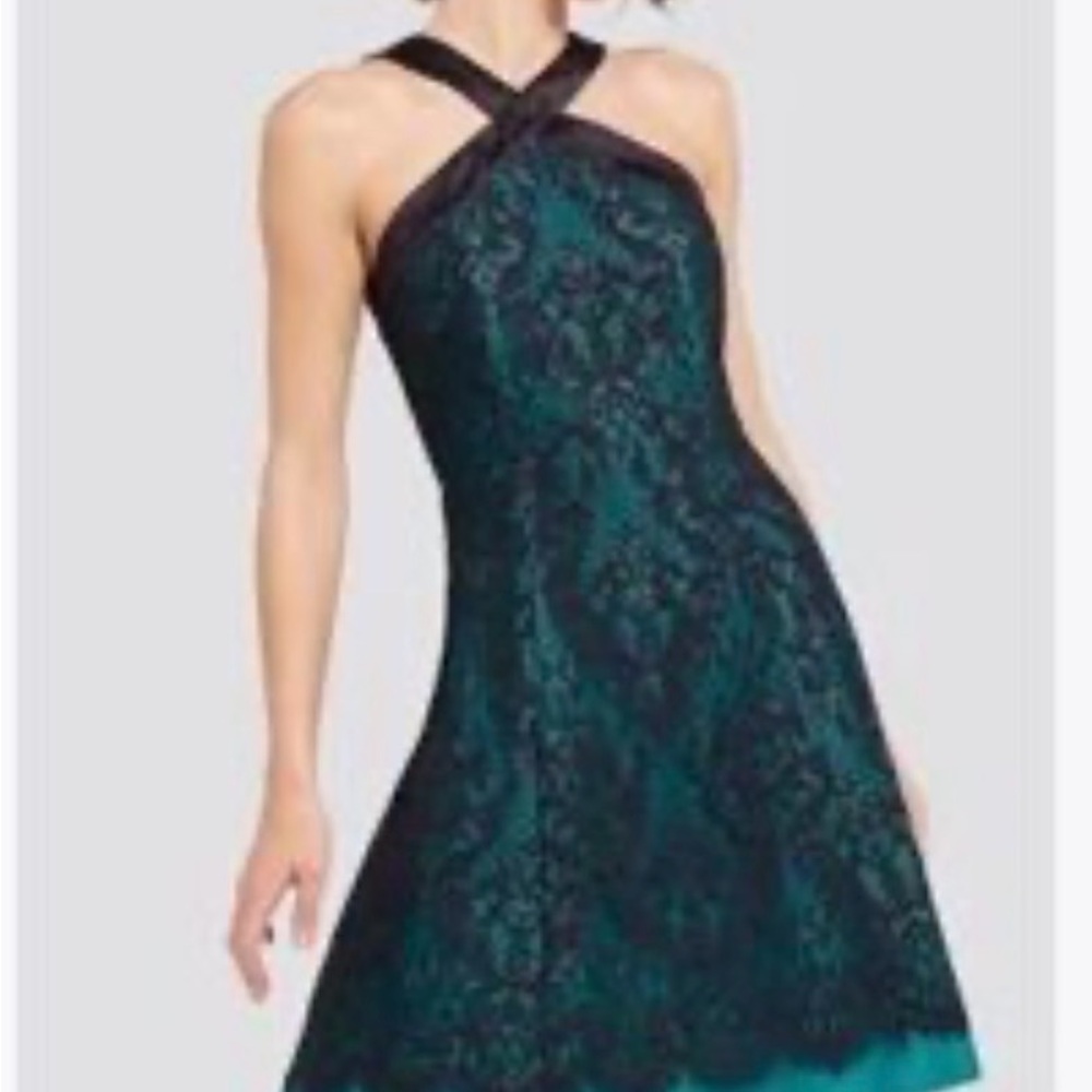 Draper James Teal and Black Lace Mini Dress NWT